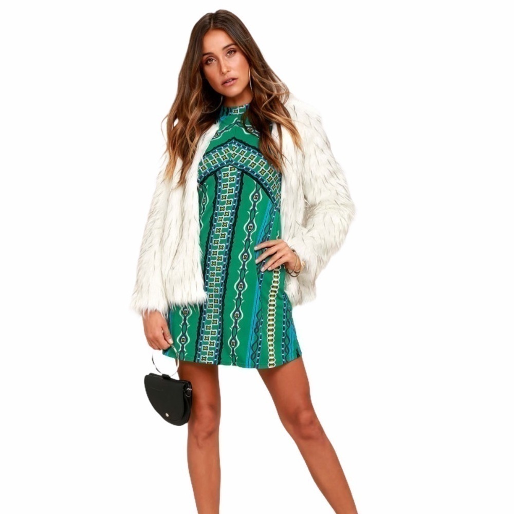 FREE PEOPLE Stella Green Mini Dress long sleeve XS